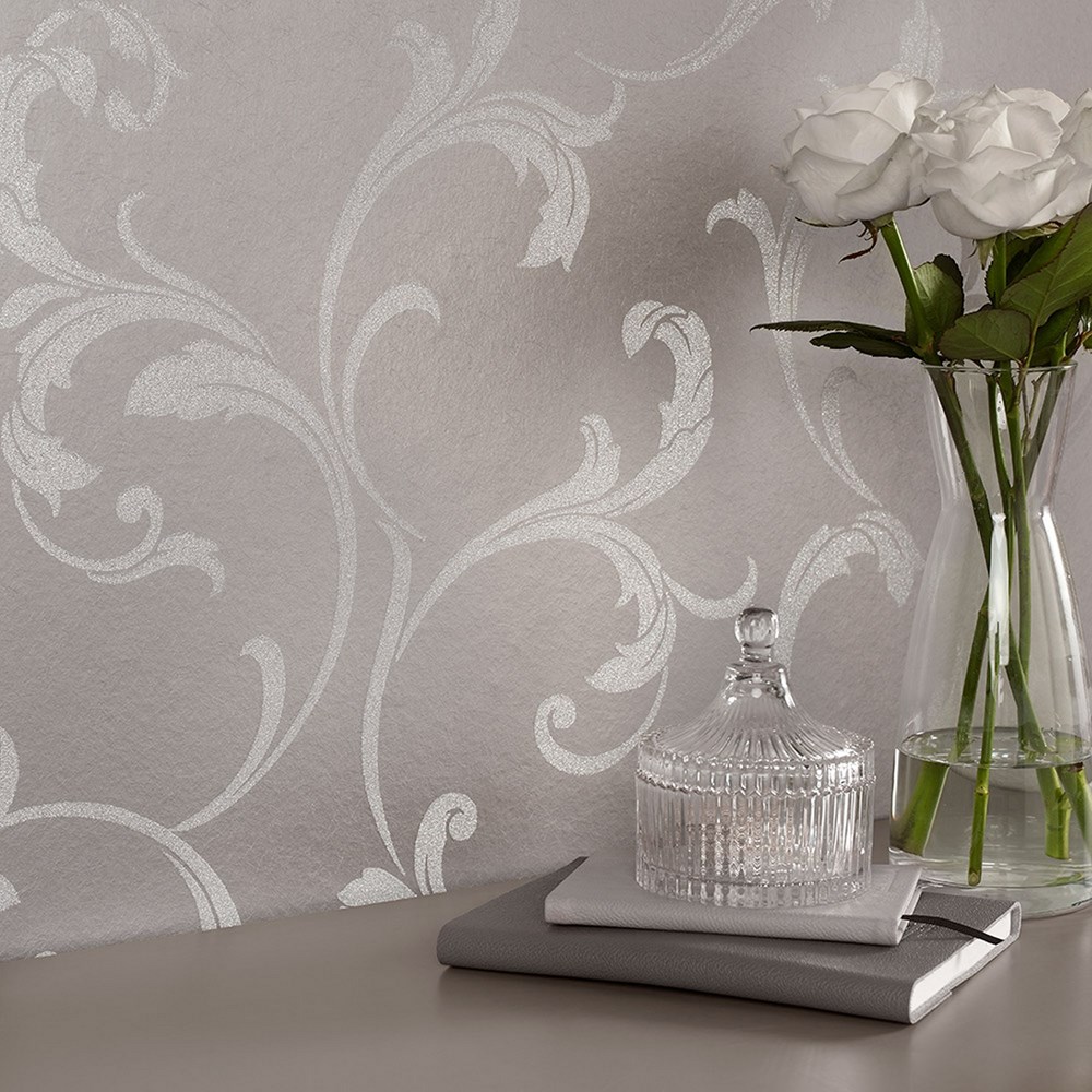 Baroque Bead Wallpaper 103817 by Graham & Brown in Platinum Grey